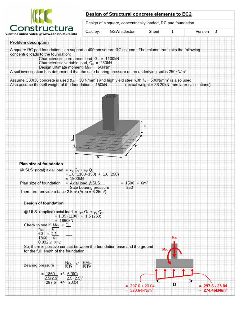 RC Pad Foundation Design to EC2 | PDF | Mechanical Engineering ...