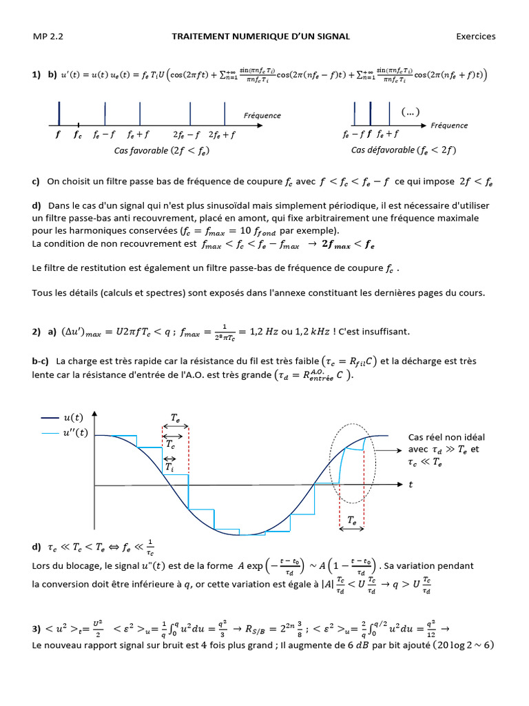 Exercices Corrigés en Traitement Numérique | PDF | Traitement du signal ...