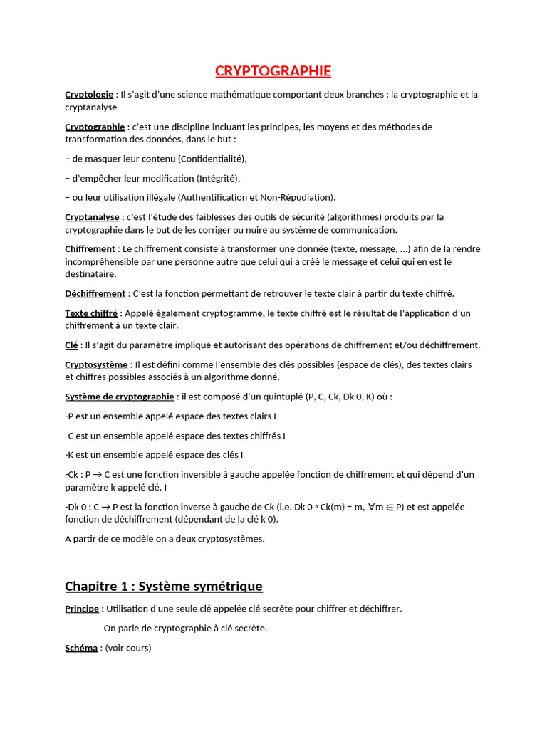 Introduction à la cryptographie et ses systèmes | PDF | Public-key ...