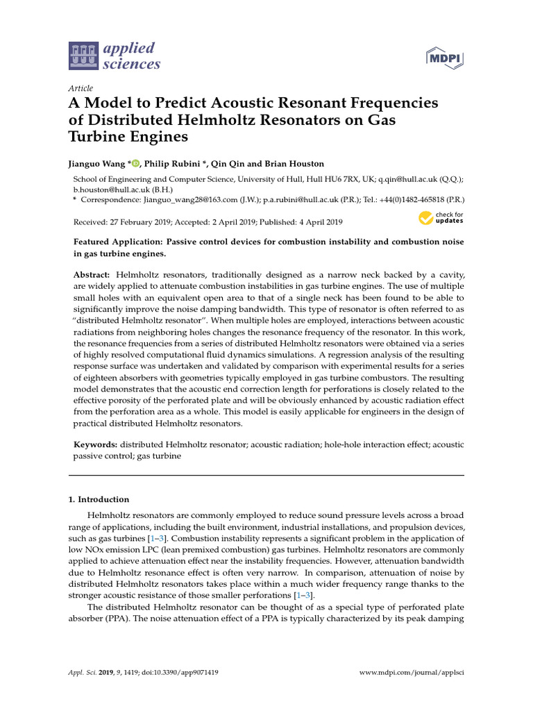 Predicting Acoustic Frequencies in Gas Turbines | PDF | Sound | Resonance