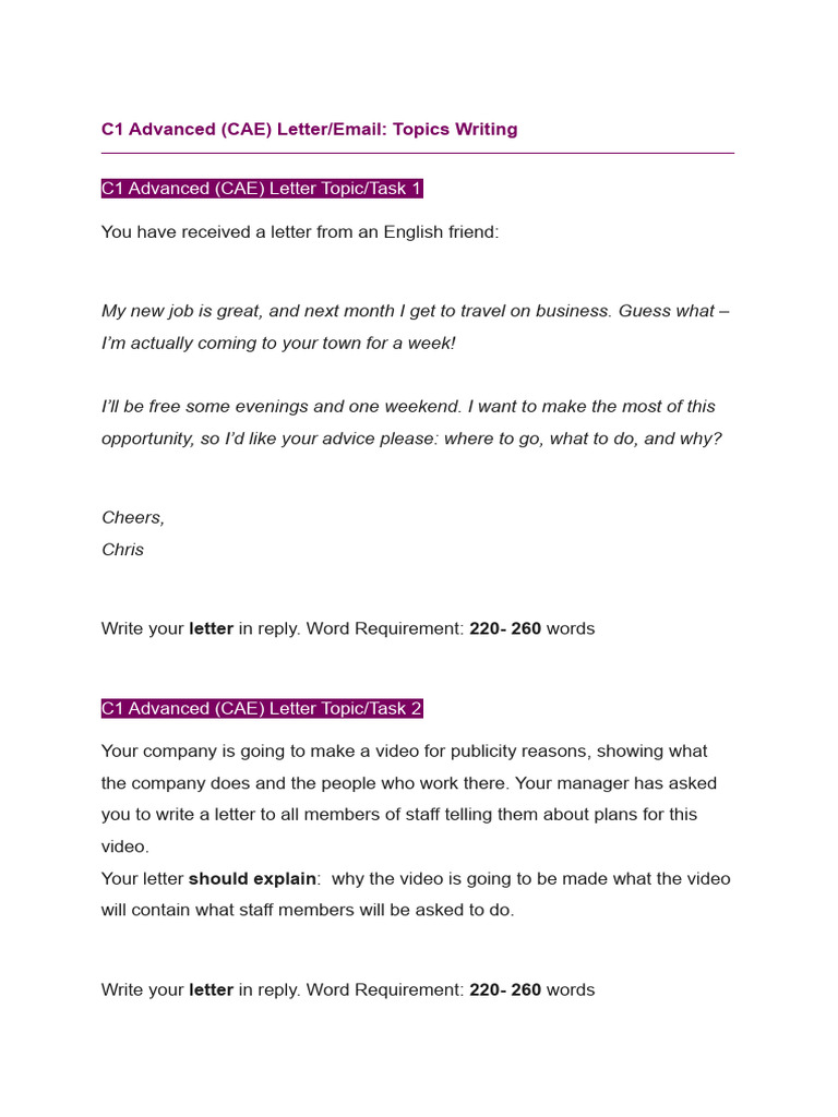 C1 CAE Writing Tasks: Letters & Emails | PDF | Internet