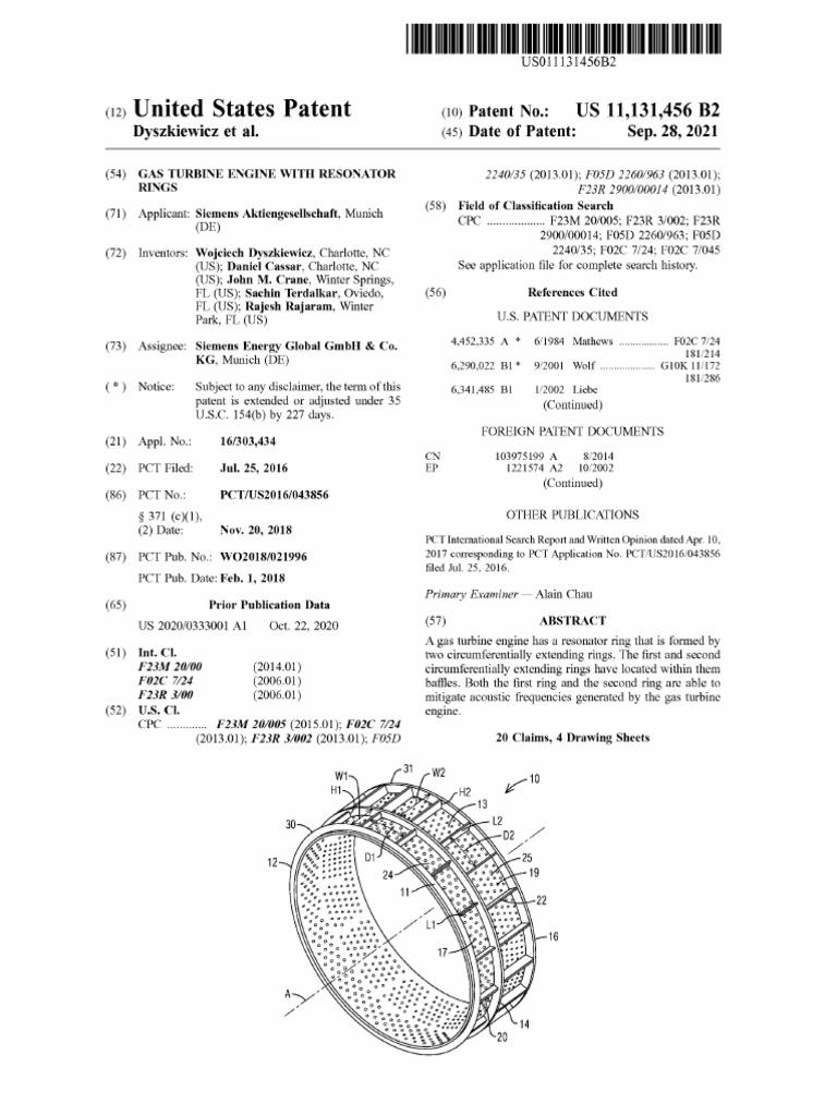 Gas Turbine Engine With Resonator Rings | PDF | Turbine | Engines