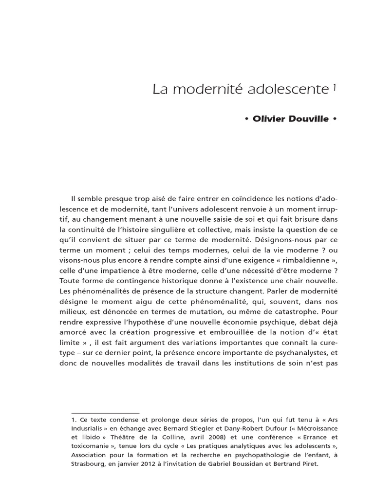 Modernité et adolescence : enjeux psychiques | PDF | Psychanalyse ...
