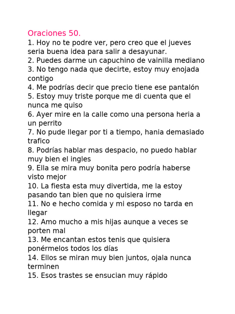 50 Oraciones Cortas y Variadas | PDF