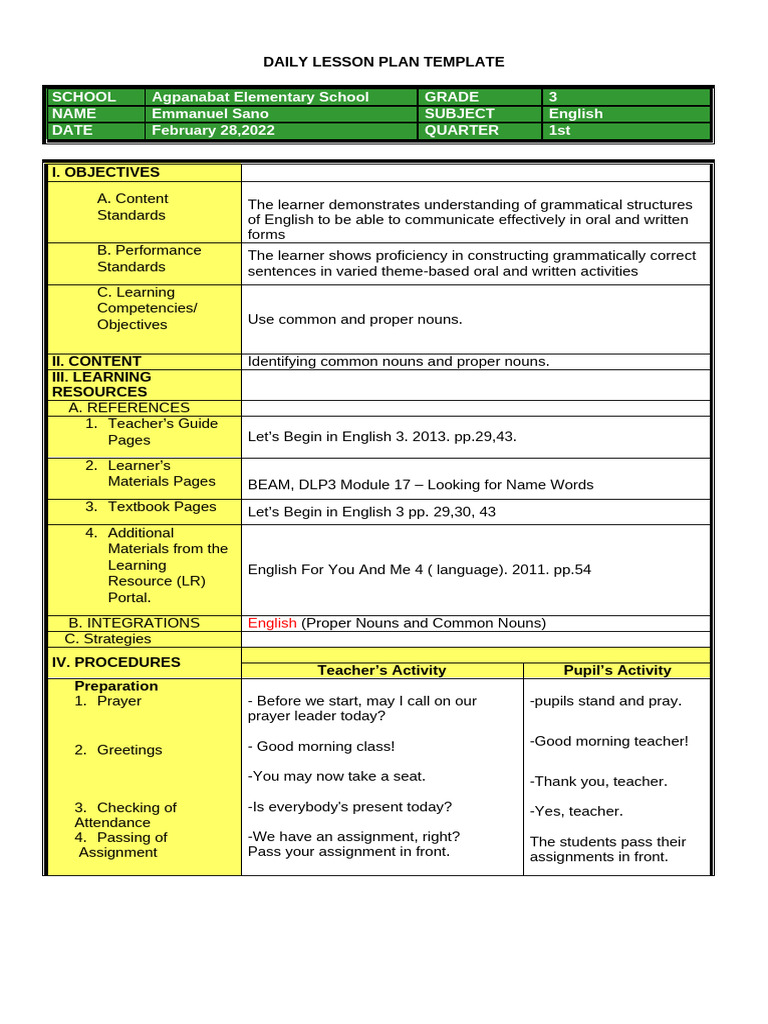 LP New Template | PDF | Learning | Teachers
