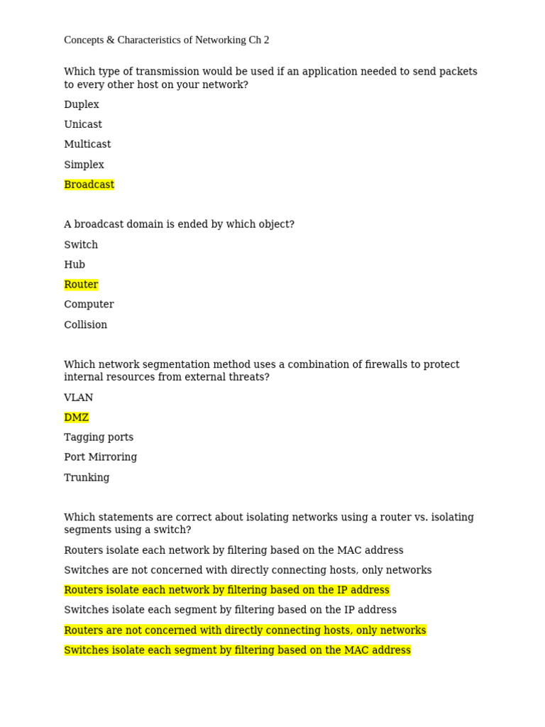 Concepts & Characteristics of Networking CH 2 | PDF | Computer Network ...