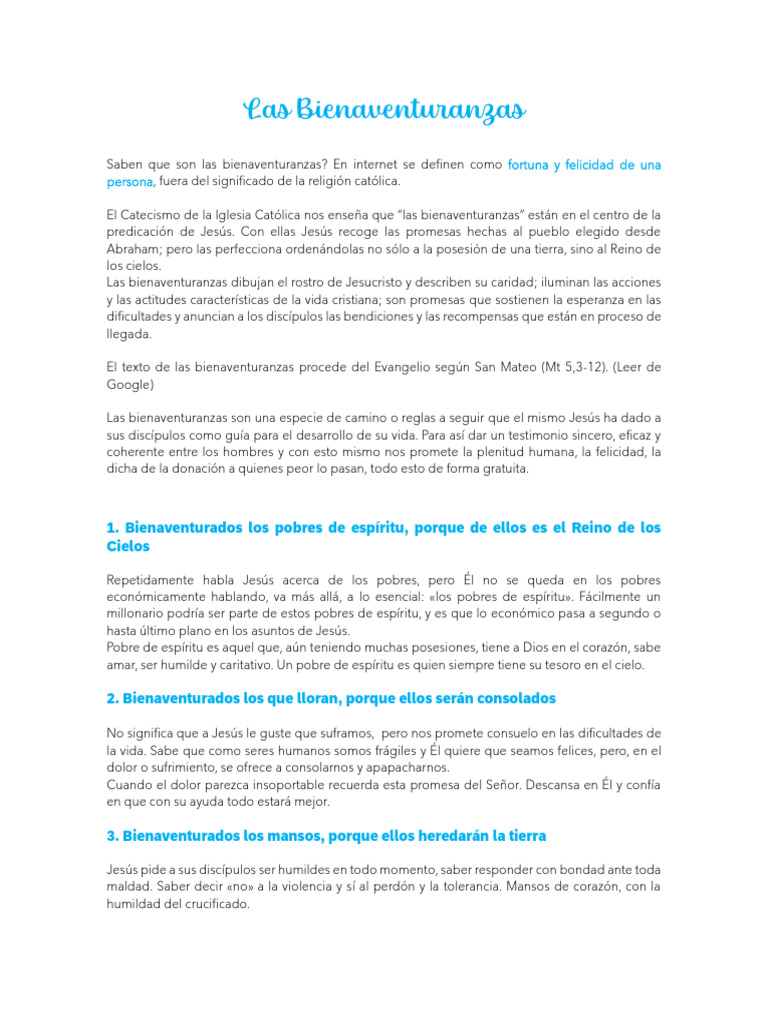 Las Bienaventuranzas: Camino a la Felicidad | PDF | Bienaventuranzas ...