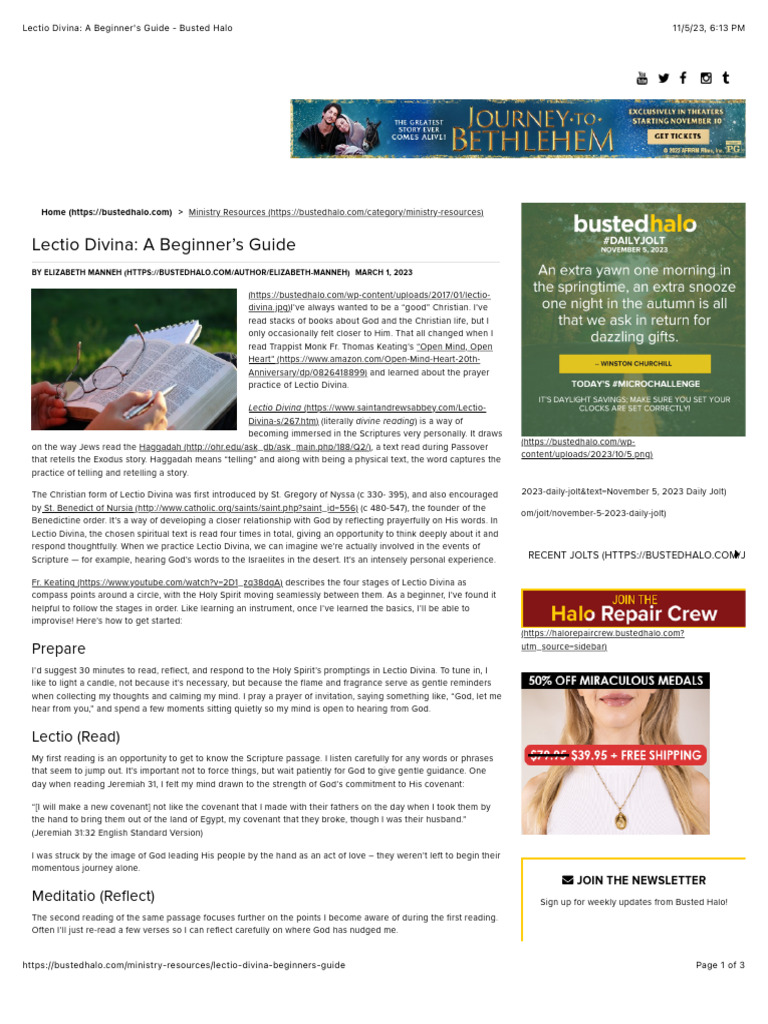 Lectio Divina A Beginner's Guide Busted Halo PDF Lectio Divina(00)
