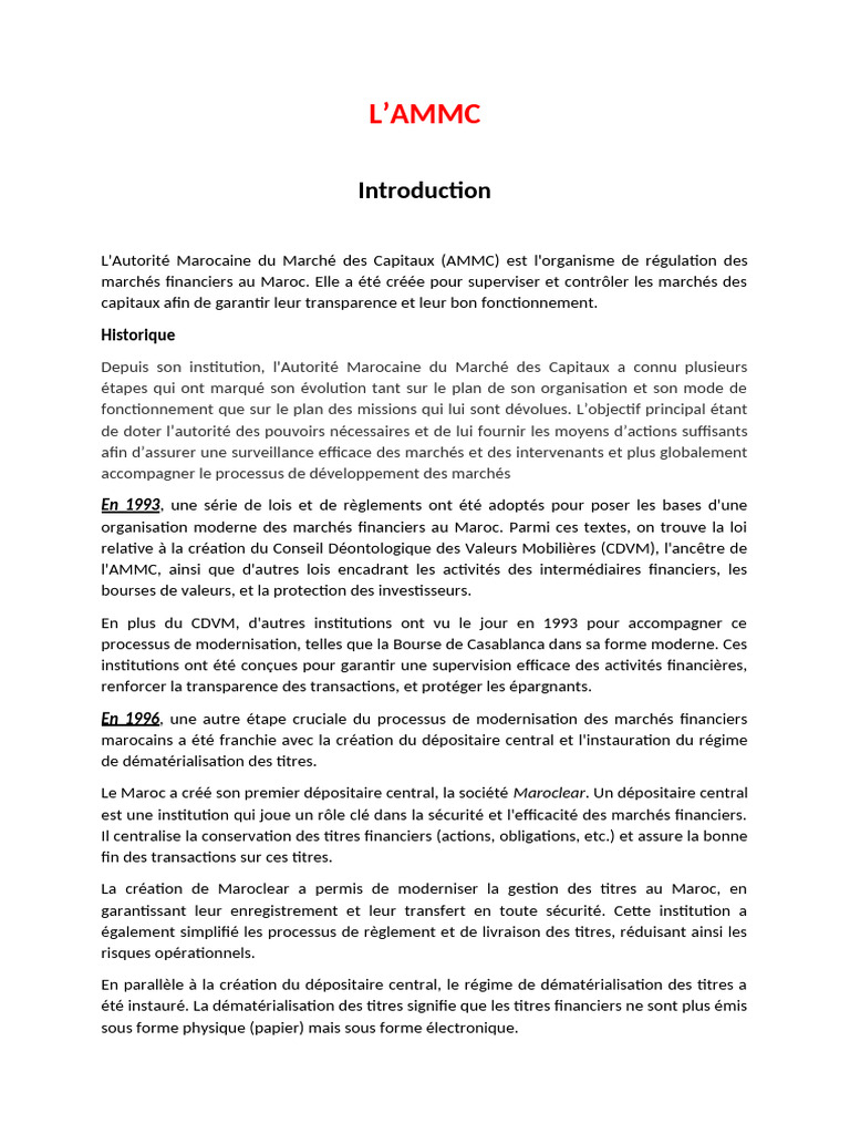 Rôle et Évolution de l'AMMC au Maroc | PDF | Management de la qualité ...