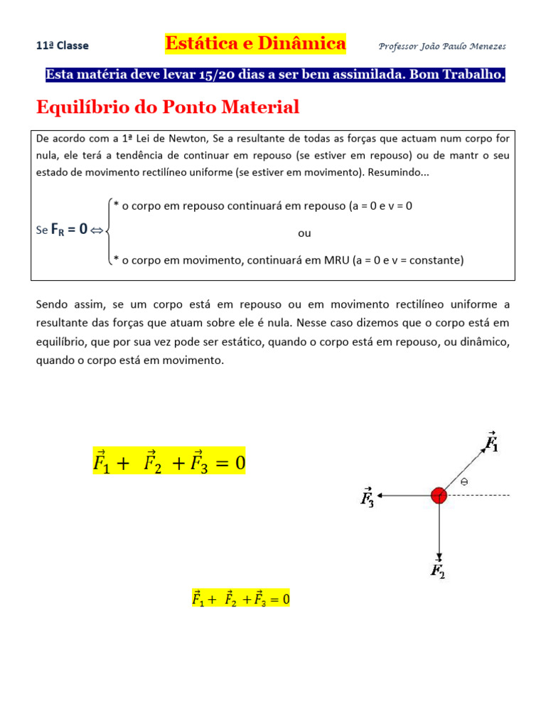 2017 - Equilibrio Do Ponto Material - Estatica - 11 Classe | PDF ...