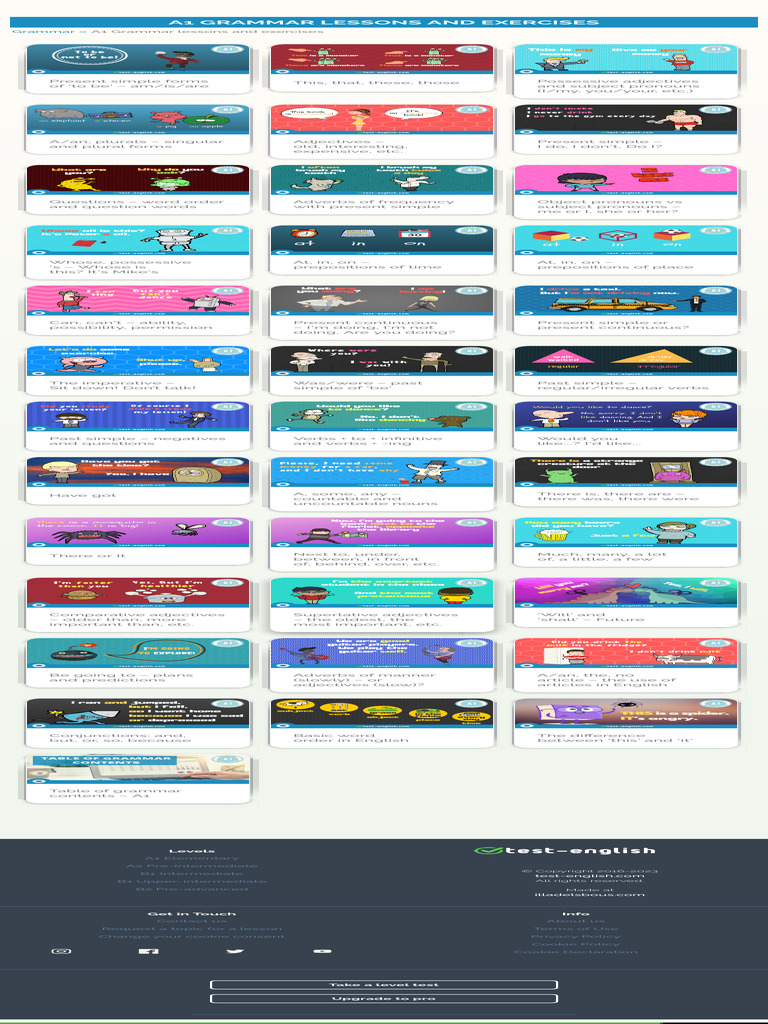 A1 Grammar Lessons And Exercises Test English 3 Pdf Adjective Verb