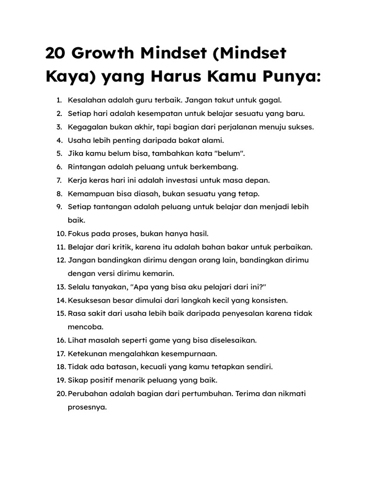 20 Mindset Kaya untuk Sukses | PDF