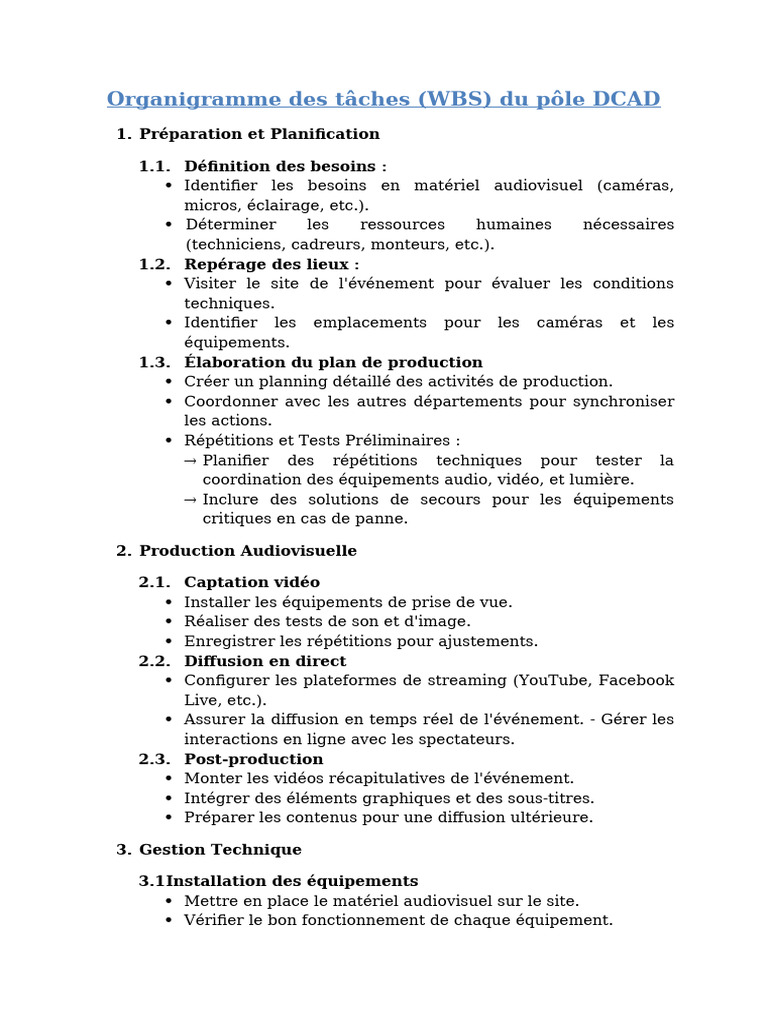 Organigramme des tâches DCAD | PDF | Planification