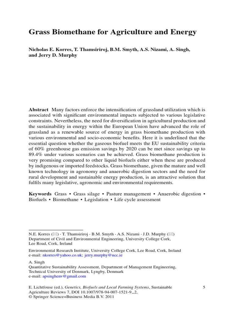 Grass Biomethane For Agriculture and Ene | PDF | Biogas | Grassland