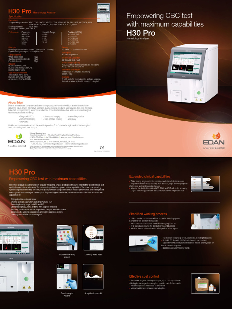 H30 Pro Hematology Analyzer Overview | PDF | Medical Specialties | Medicine