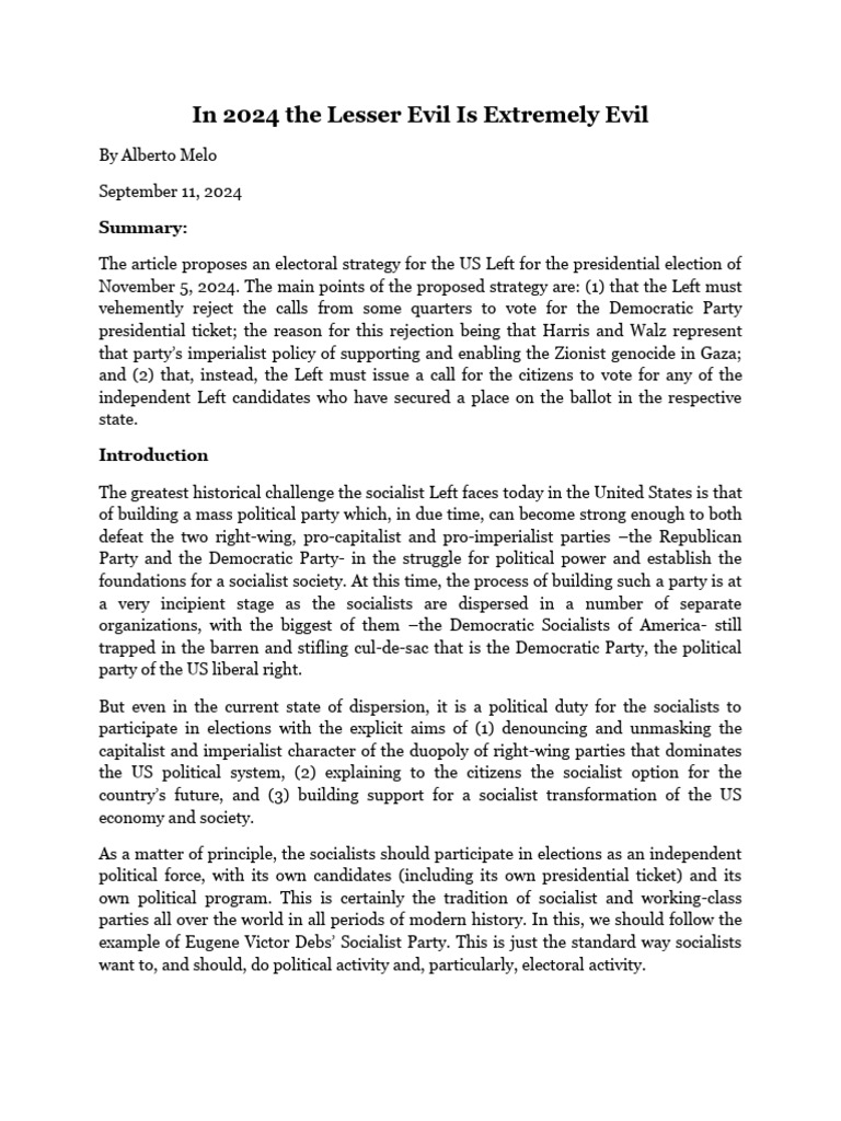 2024 Left Strategy: Reject Lesser Evil | PDF | Democratic Party (United ...