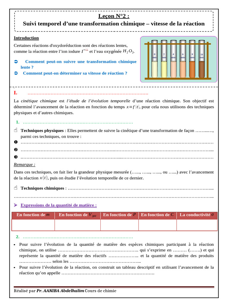 Suivi cinétique des réactions chimiques | PDF | Chimie | Réactions ...