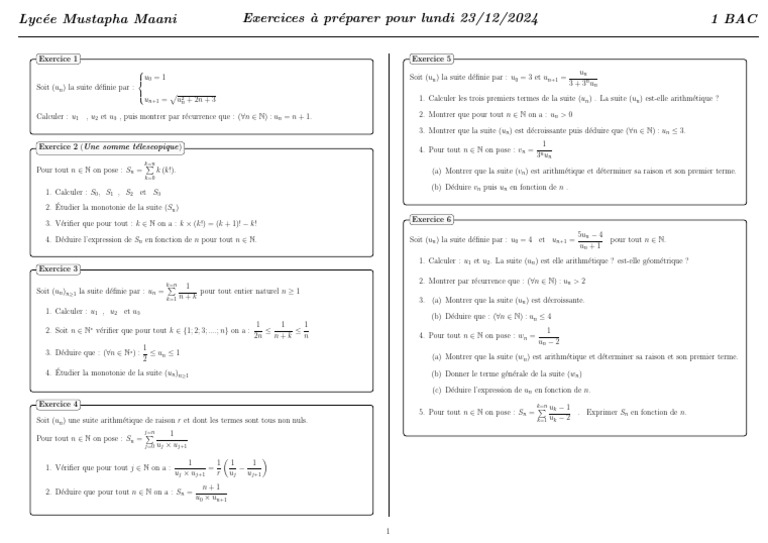 Exercices de mathématiques pour 1 BAC | PDF | Mathématiques | Logique ...
