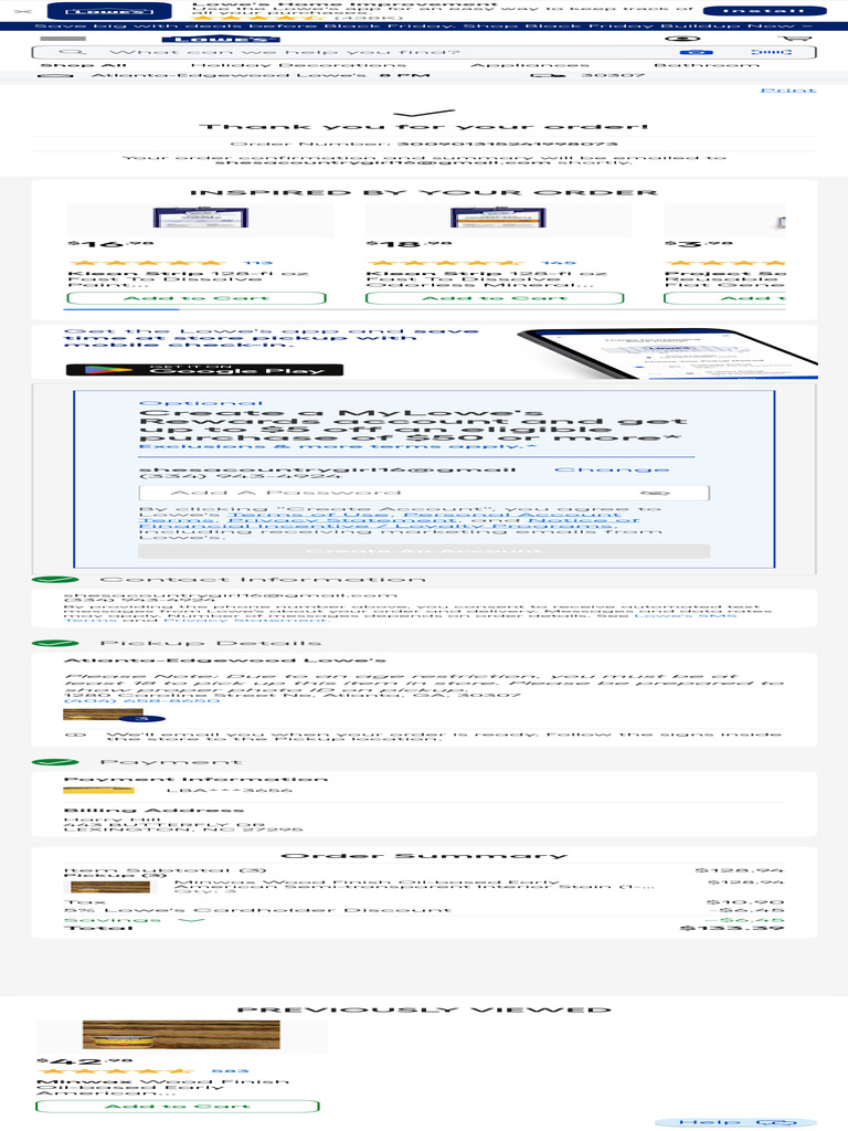 Order Confirmation for Lowe's Purchase | PDF