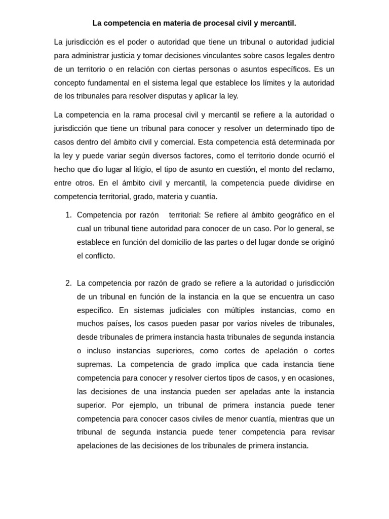 La Competencia en Materia de Procesal Civil y Mercantil | PDF ...