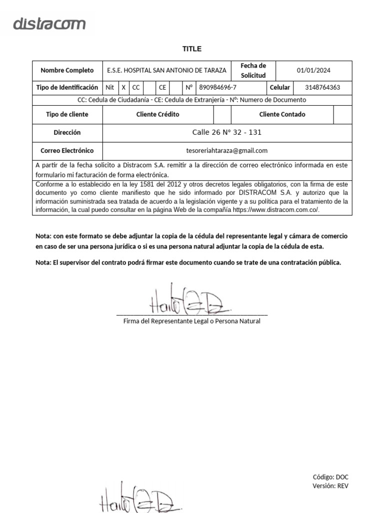 Formato solicitud de envio de facturaci n electr nica nuevo pdf