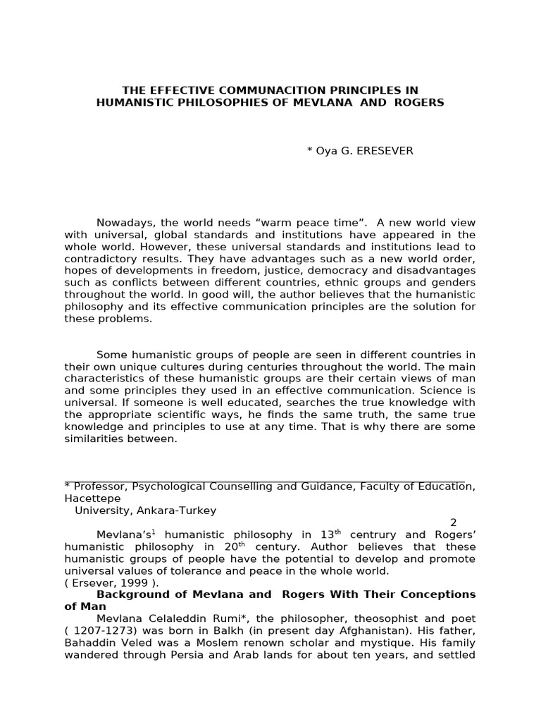 Humanistic Communication: Mevlana & Rogers | PDF | Rumi | Humanism