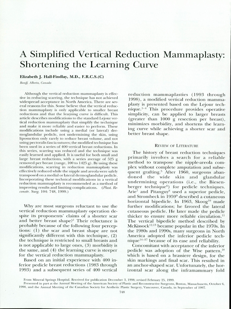 1999 A - Simplified - Vertical - Reduction - Mammaplasty - .20 | PDF