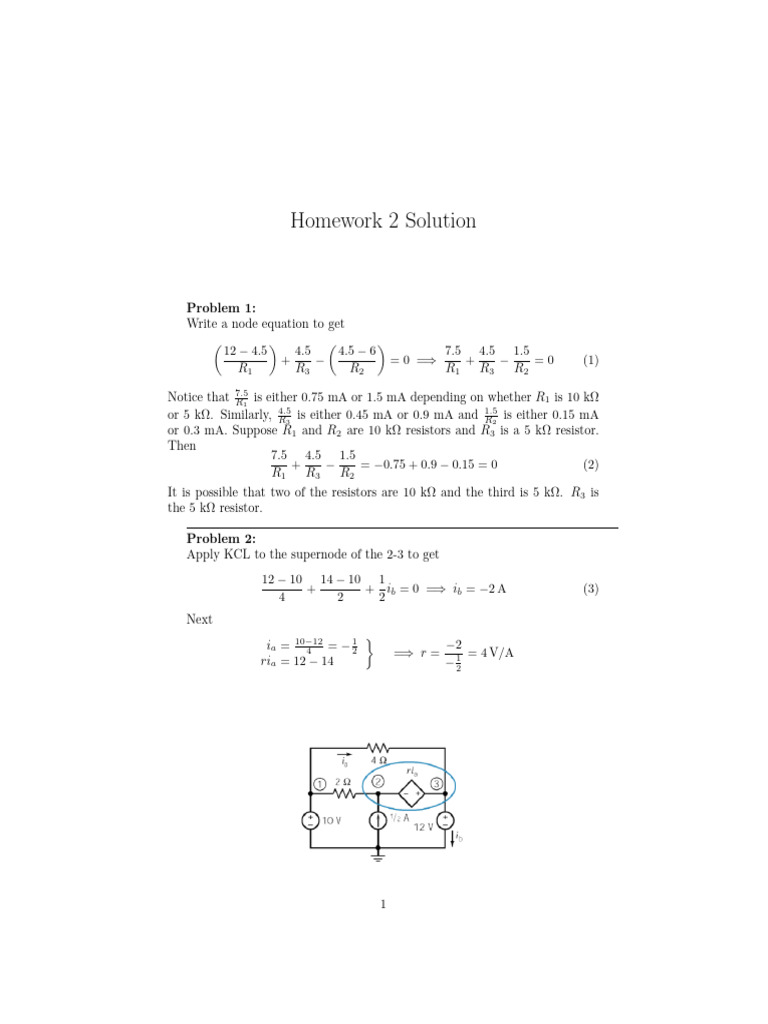 Homework 2 Electrical Circuit Solutions | PDF | Electrical Engineering ...