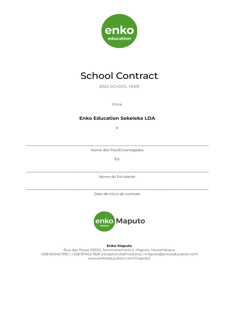 Contrato Escolar 2024 - Enko Maputo | PDF | Universidade de Cambridge ...