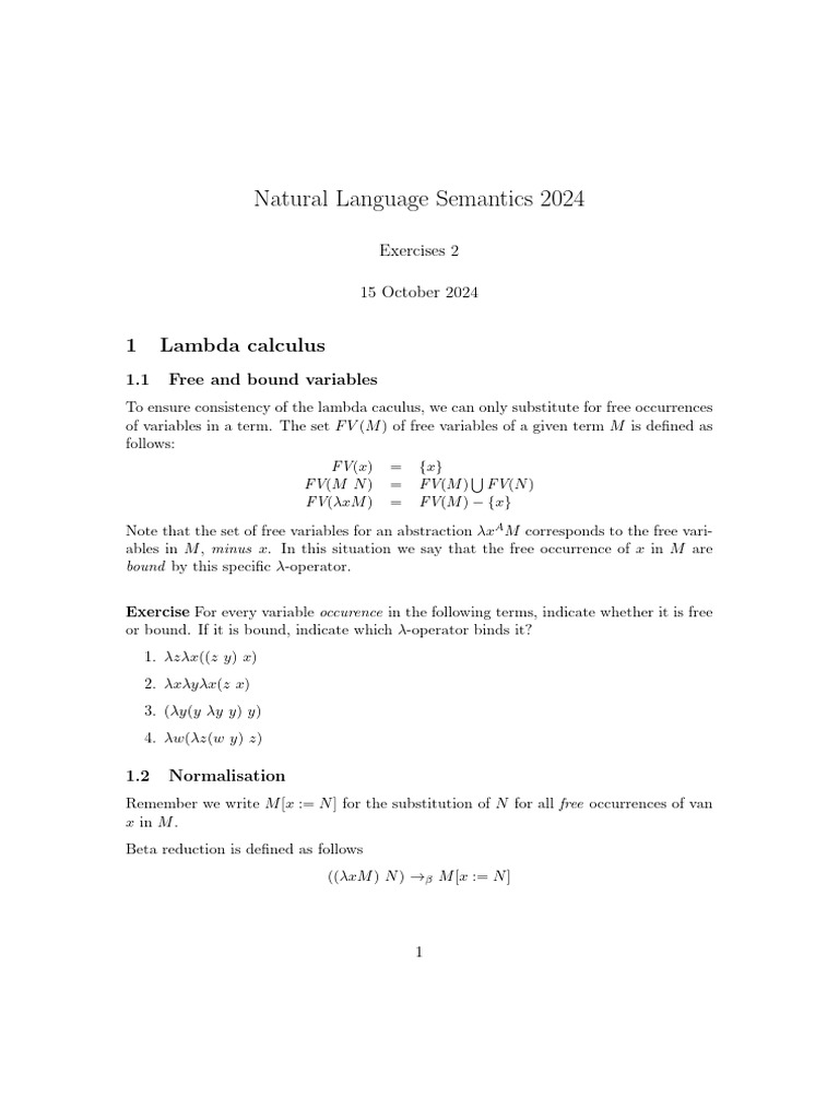 Natural Language Semantics 2024: 1 Lambda Calculus | PDF | Grammar ...