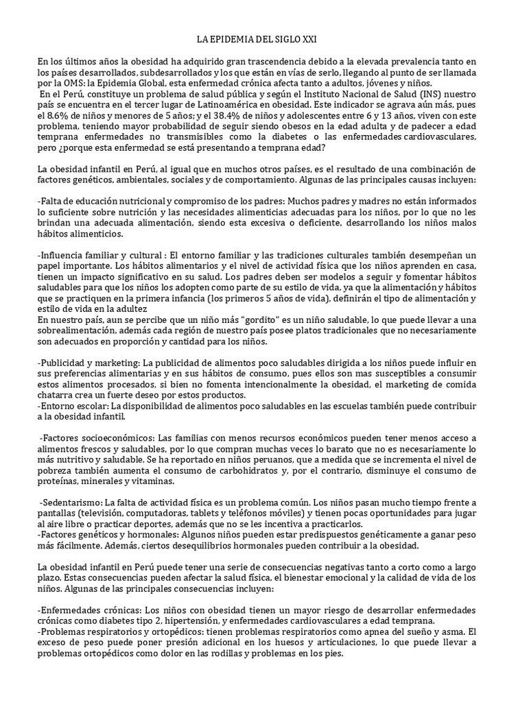 La Epidemia Del Siglo Xxi | PDF | Obesidad | Nutrición