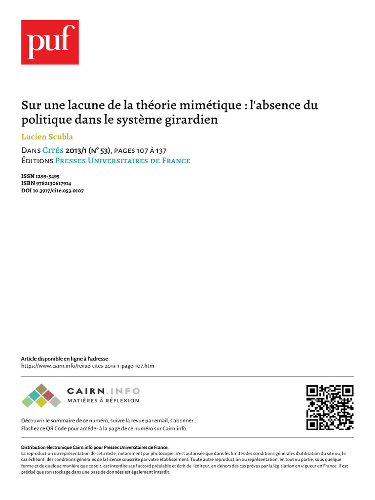 Lacune politique dans la théorie girardienne | PDF | René Girard