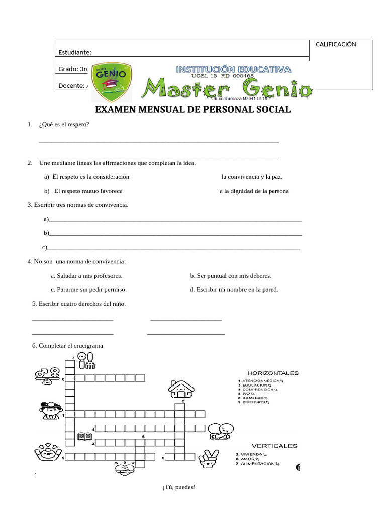 Examen Mensual de Personal Social 3ro | PDF