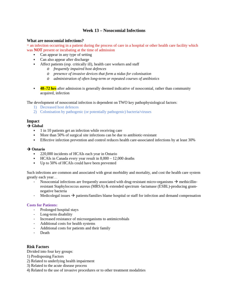 Week 13 - Nosocomial Infections | PDF | Hospital Acquired Infection ...
