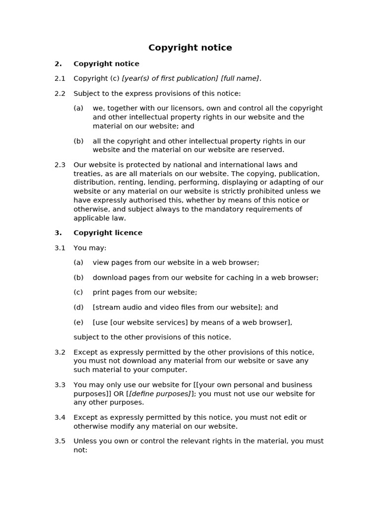 Website Copyright Notice Template | PDF | Copyright | License