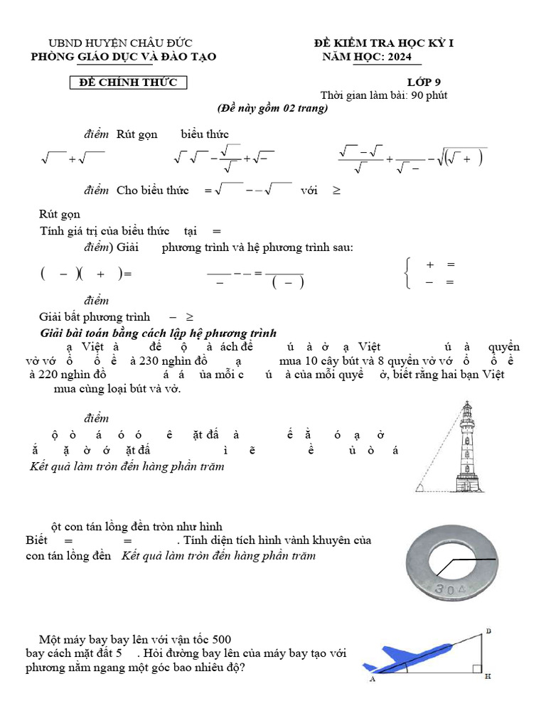 De Cuoi Hoc Ky 1 Toan 9 Nam 2024 2025 Phong GDDT Chau Duc BR VT | PDF