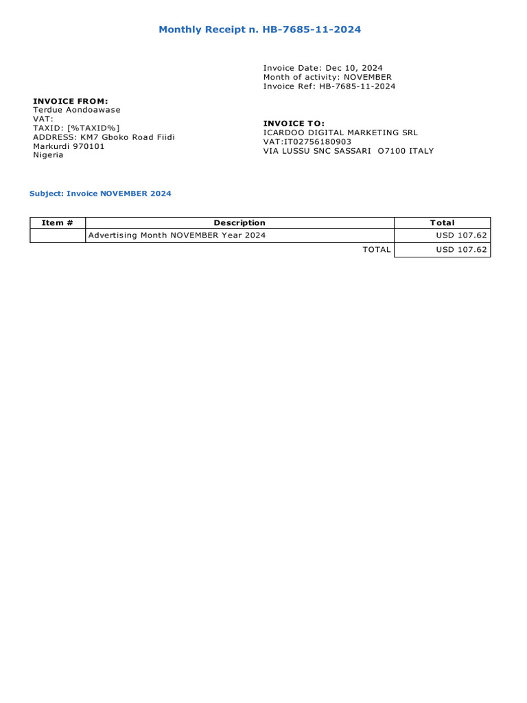 Invoice - HB 7685 11 2024 - 121002024 | PDF