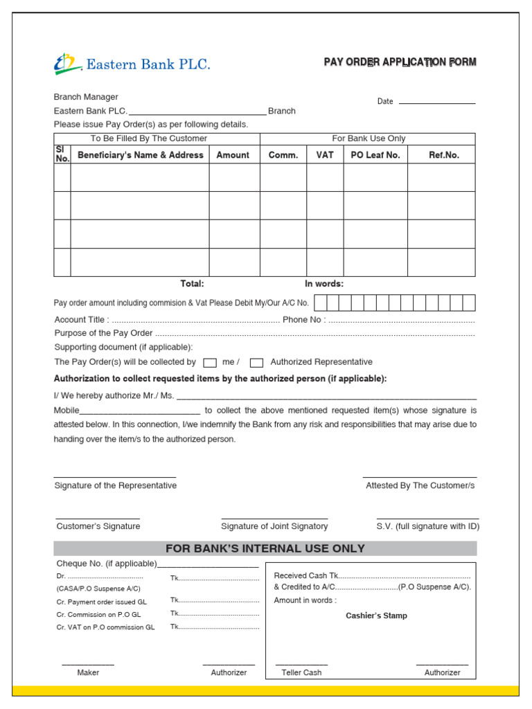 Pay Order Application Form Guide | PDF | Banks | Cheque