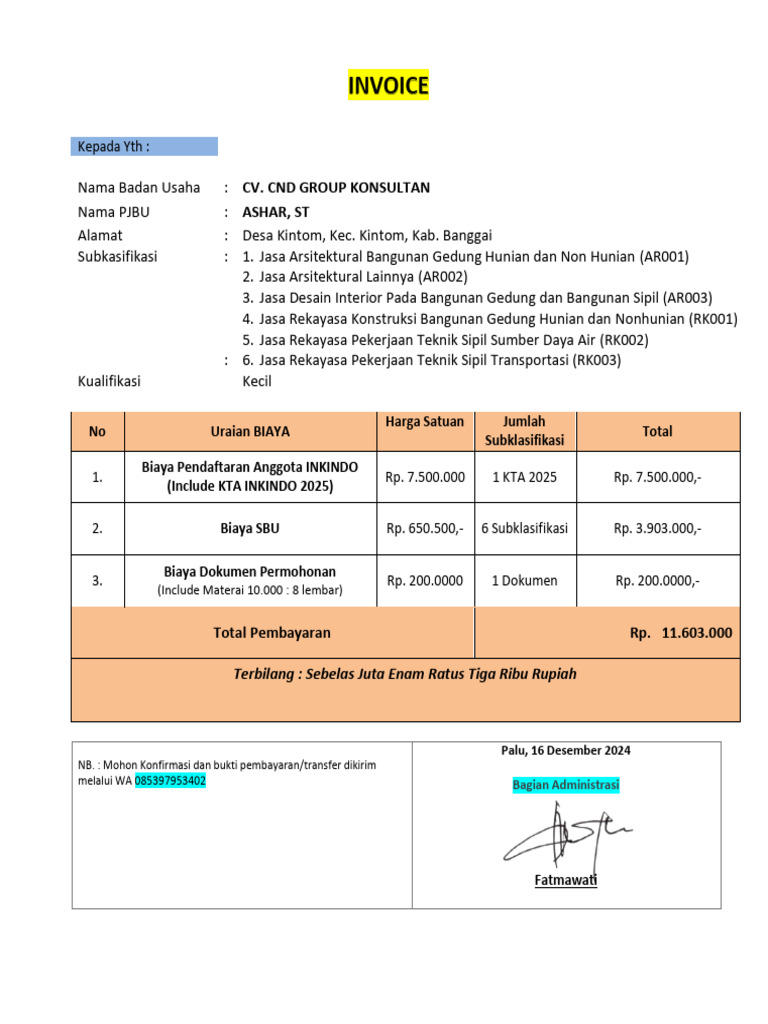 Invoice Biaya Jasa Arsitektur dan Konstruksi | PDF