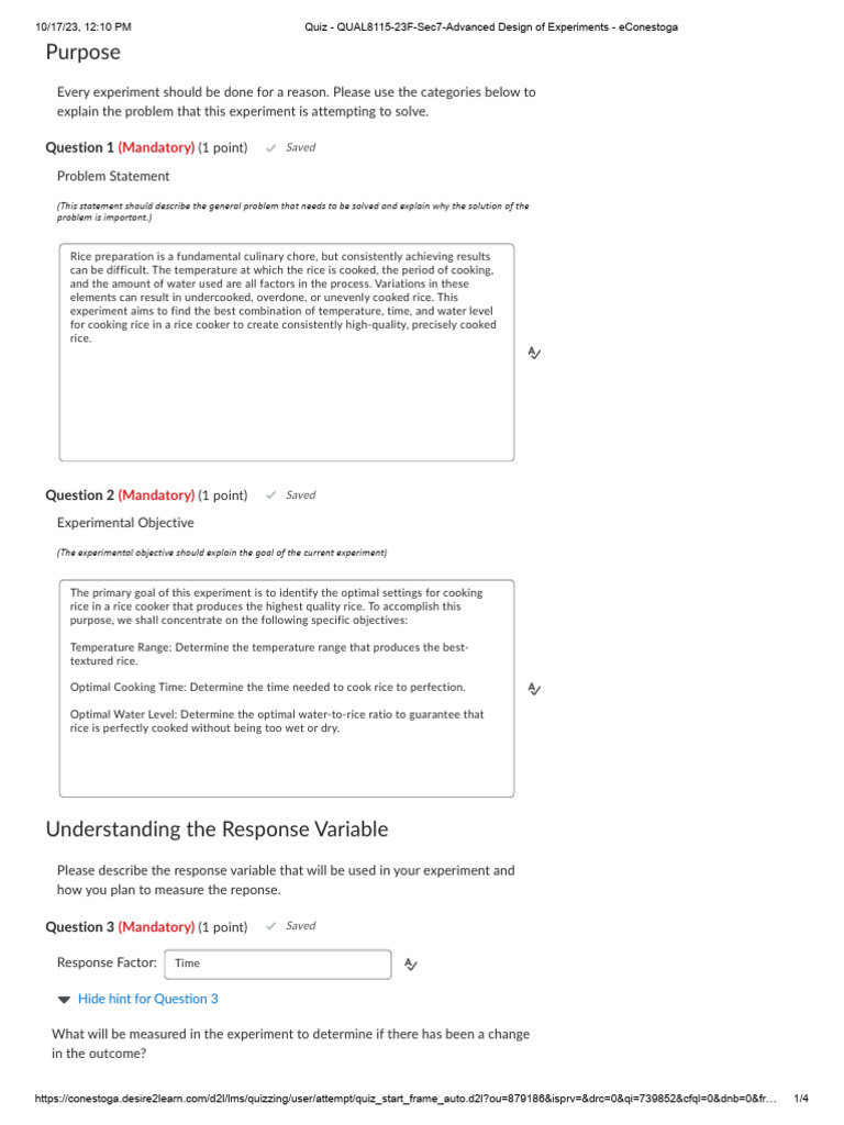 Quizzes - QUAL8115-23F-Sec7-Advanced Design of Experiments - Econestoga ...