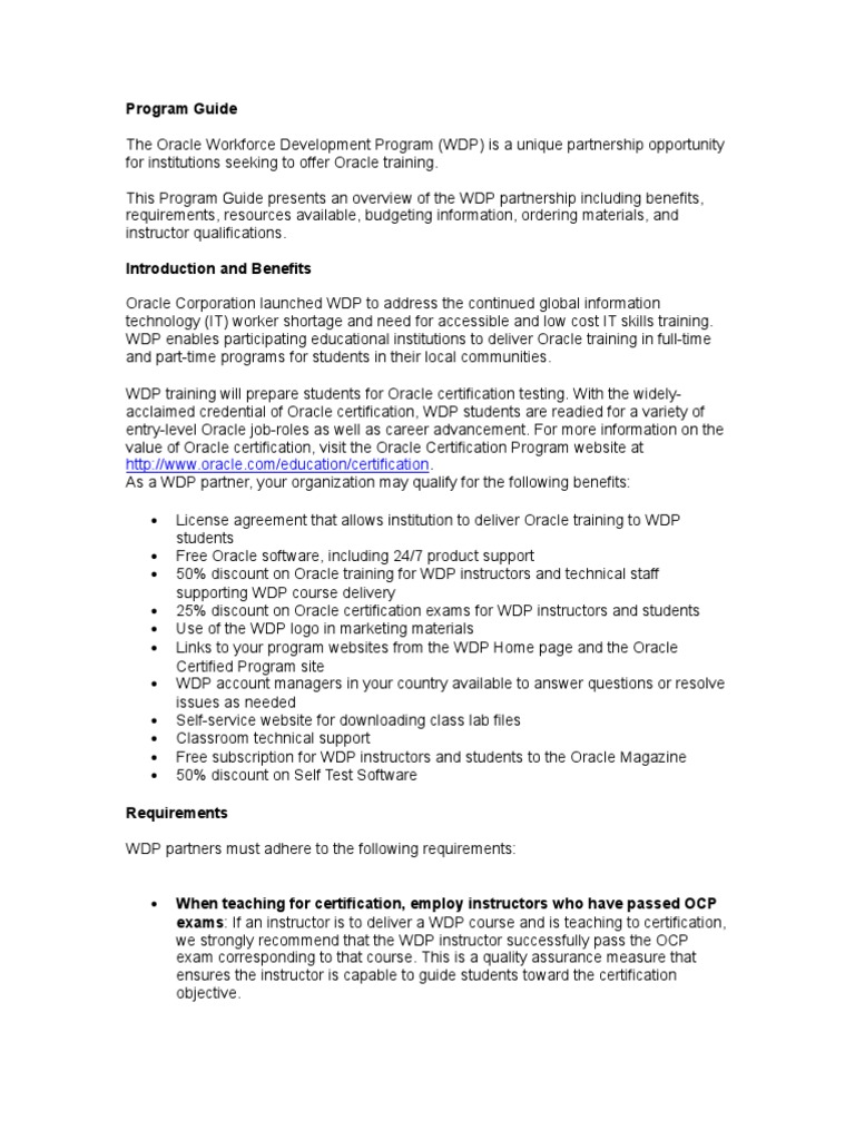 Oracle WDP Guide | PDF | Oracle Database | Curriculum