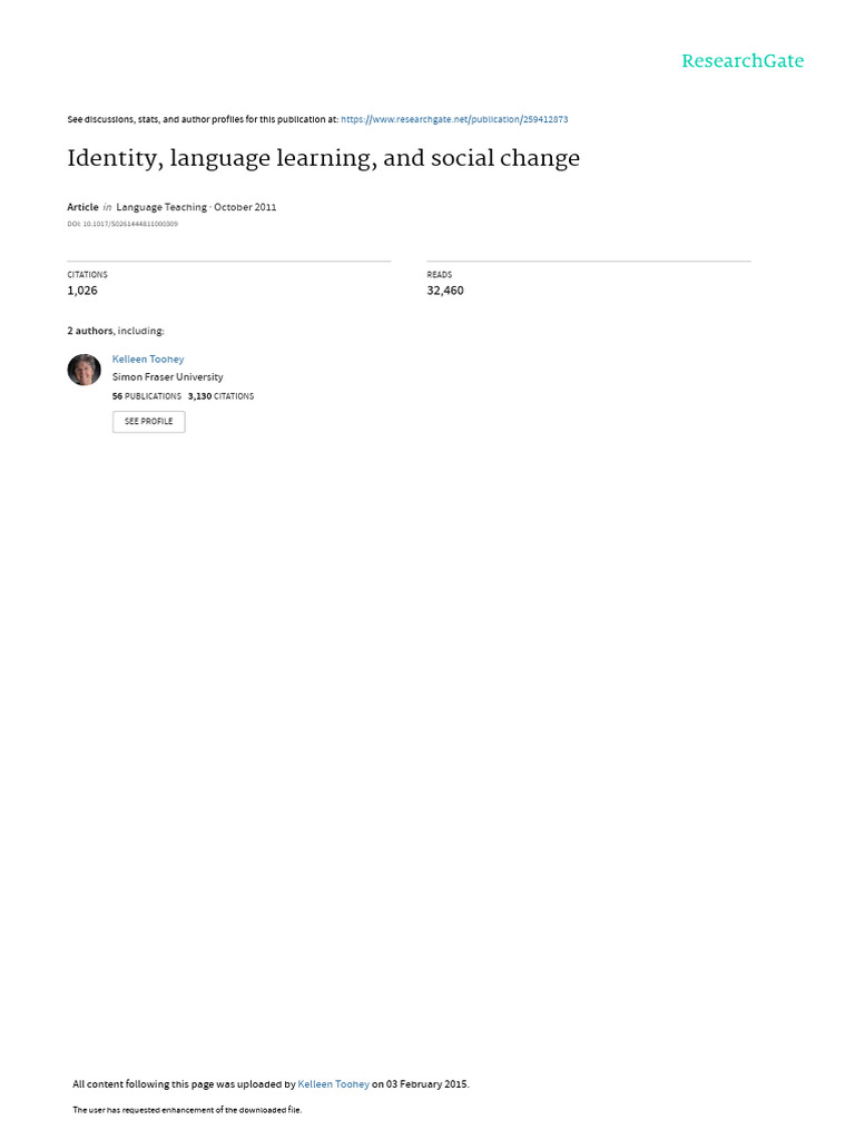Identity Language Learning and Social Change | PDF | Second Language ...