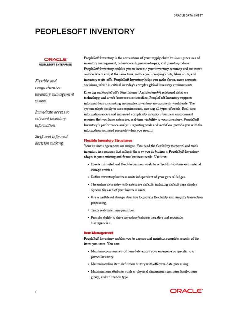 People Soft Inventory Data Sheet | PDF | Inventory | Warehouse