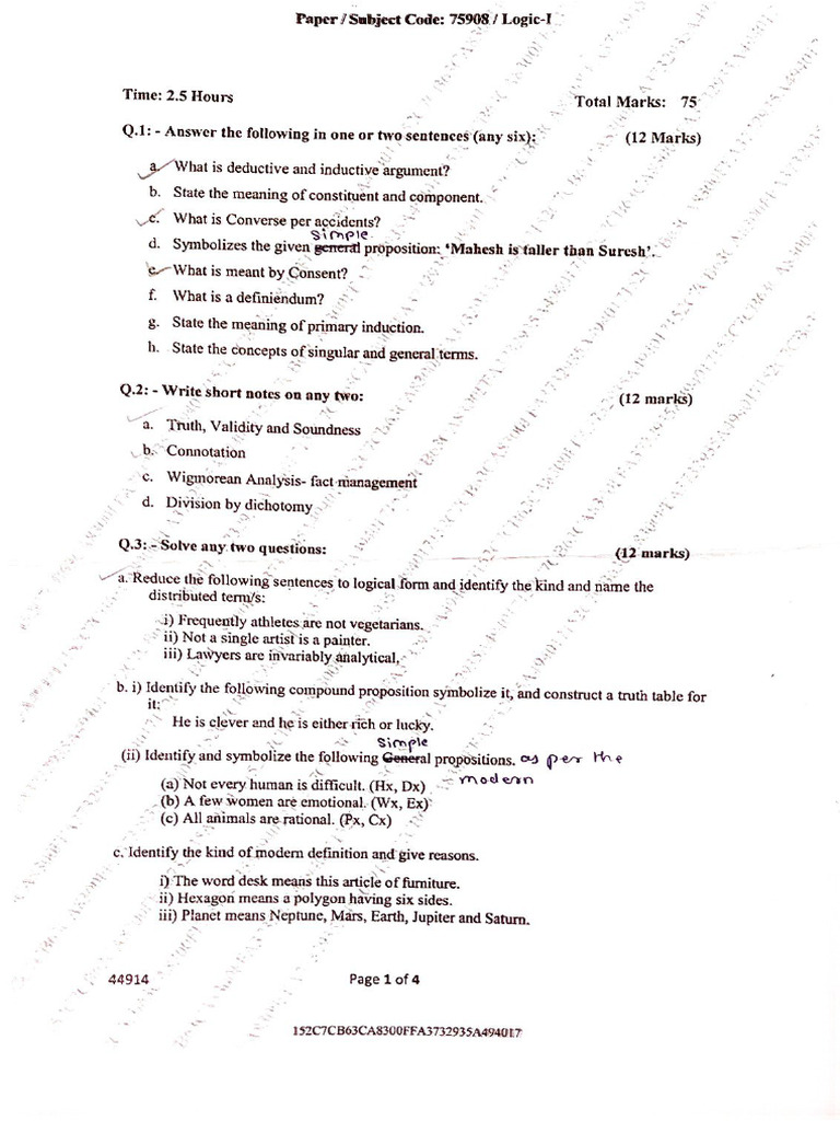 Logic 1 Sem 1 (2023-24) | PDF