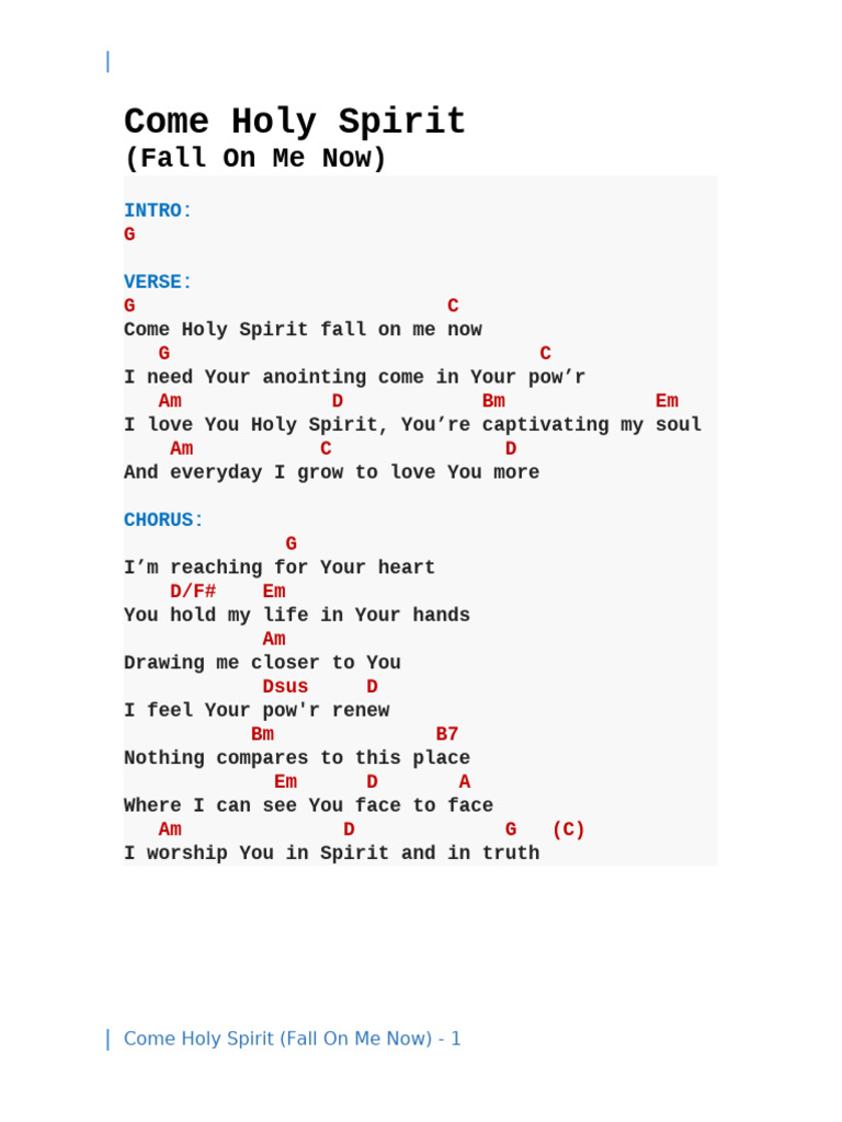 Come Holy Spirit Lyrics and Chords | PDF