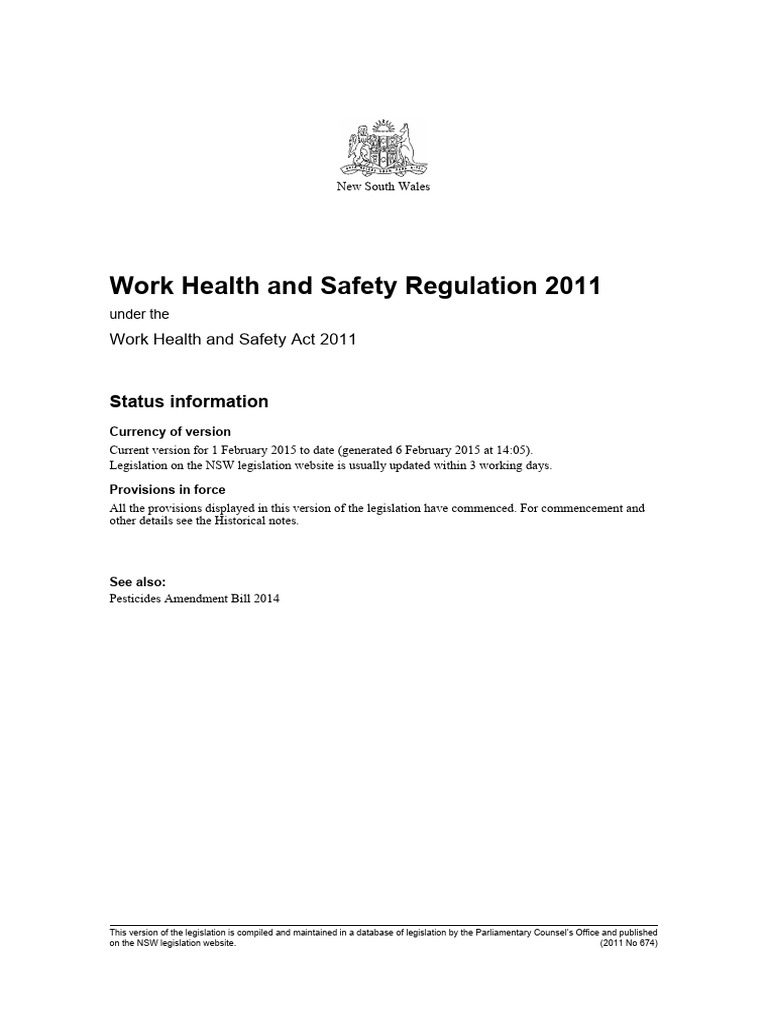 NSW Work Health and Safety Regulation 2011 | PDF | Occupational Safety ...