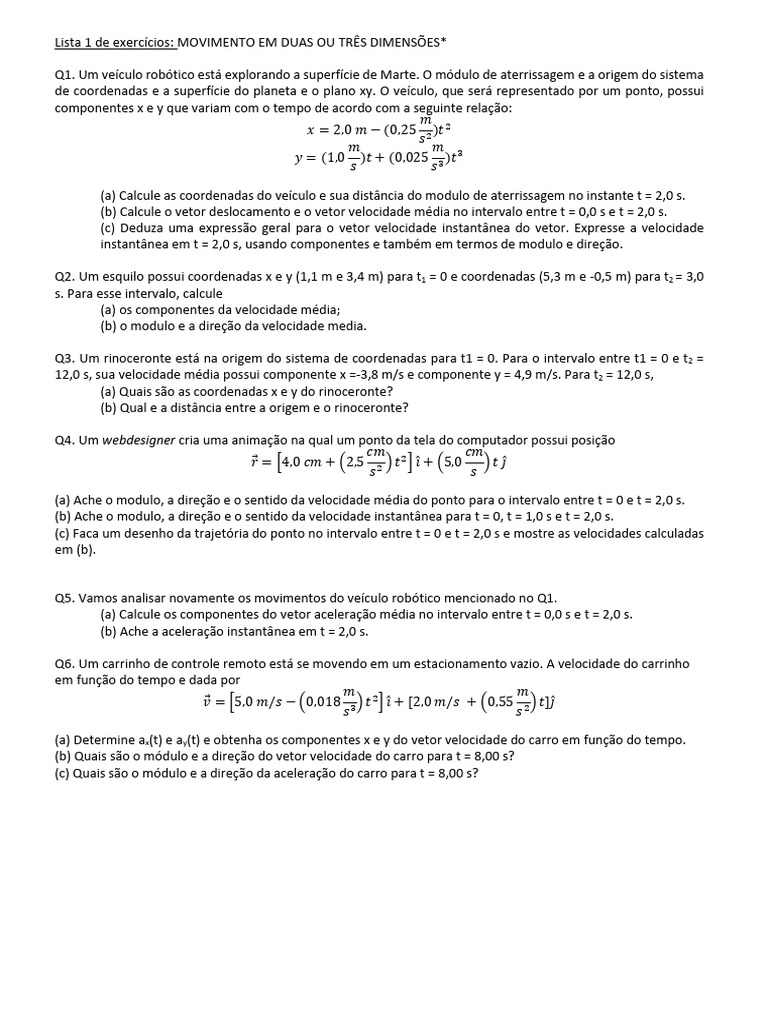 Lista 2 Captulo 3 -Mov 2D | PDF | Órbita | Velocidade