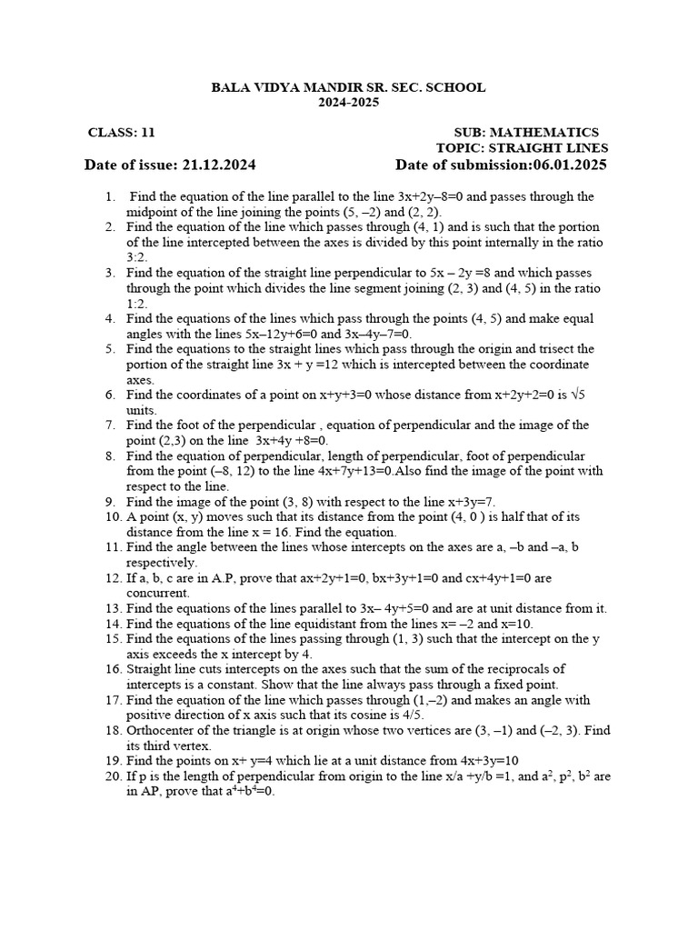 Class 11 Mathematics: Straight Lines | PDF | Line (Geometry ...