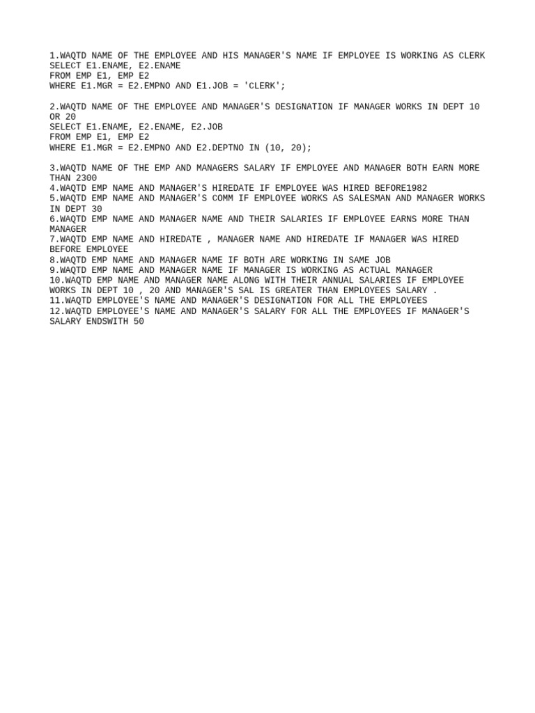 SQL Self Join: Employee and Manager Data | PDF