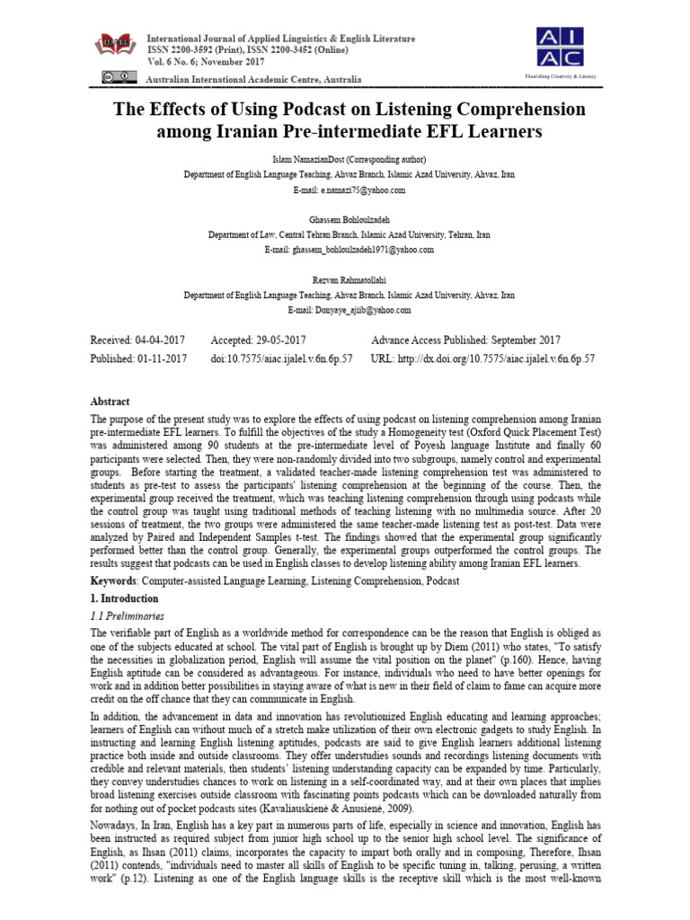 Podcast Impact on Iranian EFL Listening | PDF | Learning | English As A ...